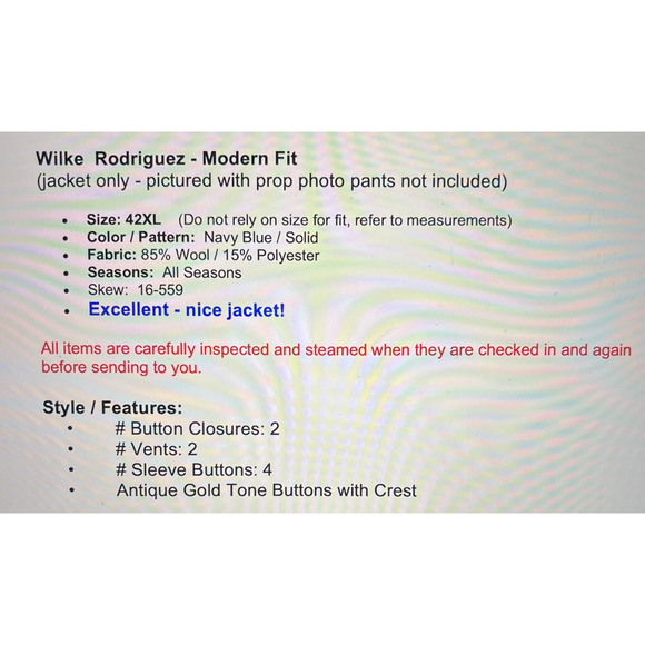 Wilke Rodriguez Mens 42XL Navy Blue Antique Gold Tone Buttons Blazer Jacket - Picture 2 of 16